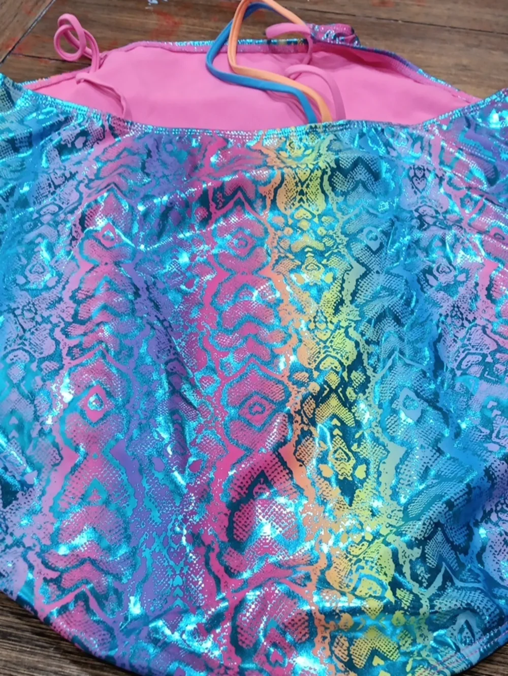 Wonder Nation Girls' Multicolor Shiny One-Piece Swimsuit - Pink & Blue